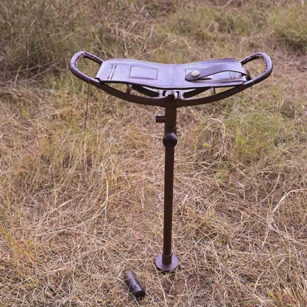 Adjustable Leather Walking Coffee Brown Stick  Folding Seat Outdoor adventure